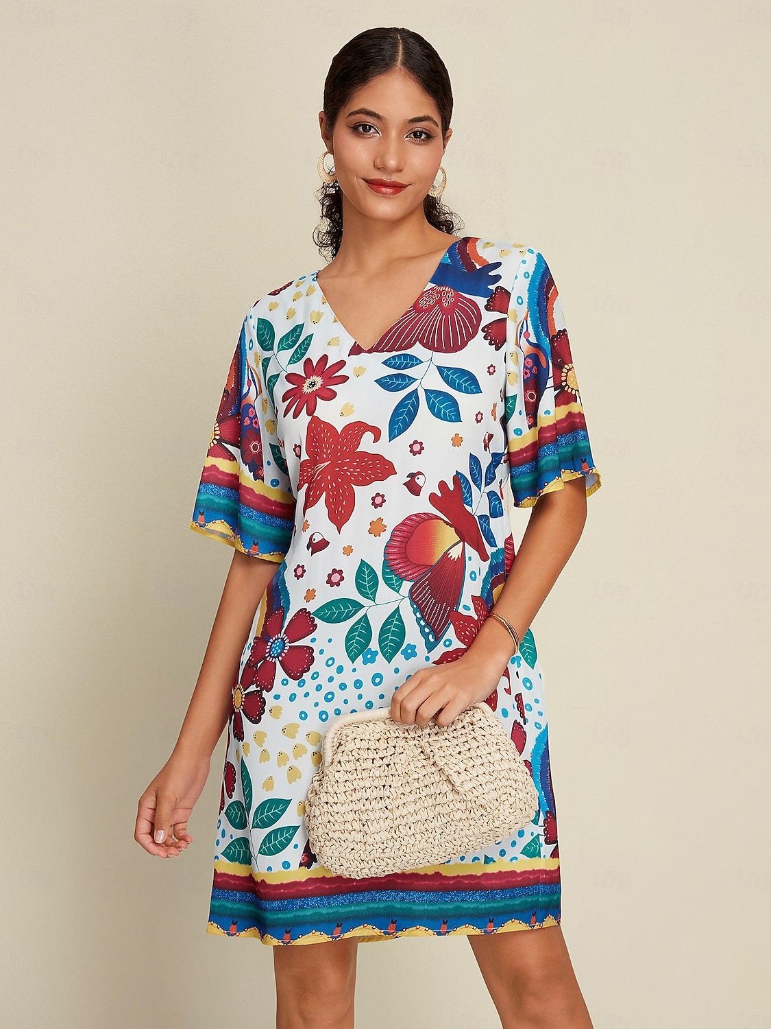 Mujer Vestido Estampado Mini vestido Blanco Media Manga Flores Estilo Floral Estampado Verano Escote en Pico Vestidos XS S M 2026 - $79.99 –P5