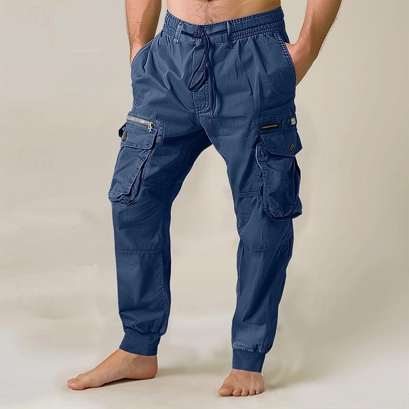 Men's Cargo Pants Cargo Trousers Joggers Trousers Drawstring Elastic Waist Multi Pocket Plain Breathable Outdoor Full Length Casual Daily Going out Casual Tactical Black Royal Blue Micro-elastic 2025 - $34.99 –P1