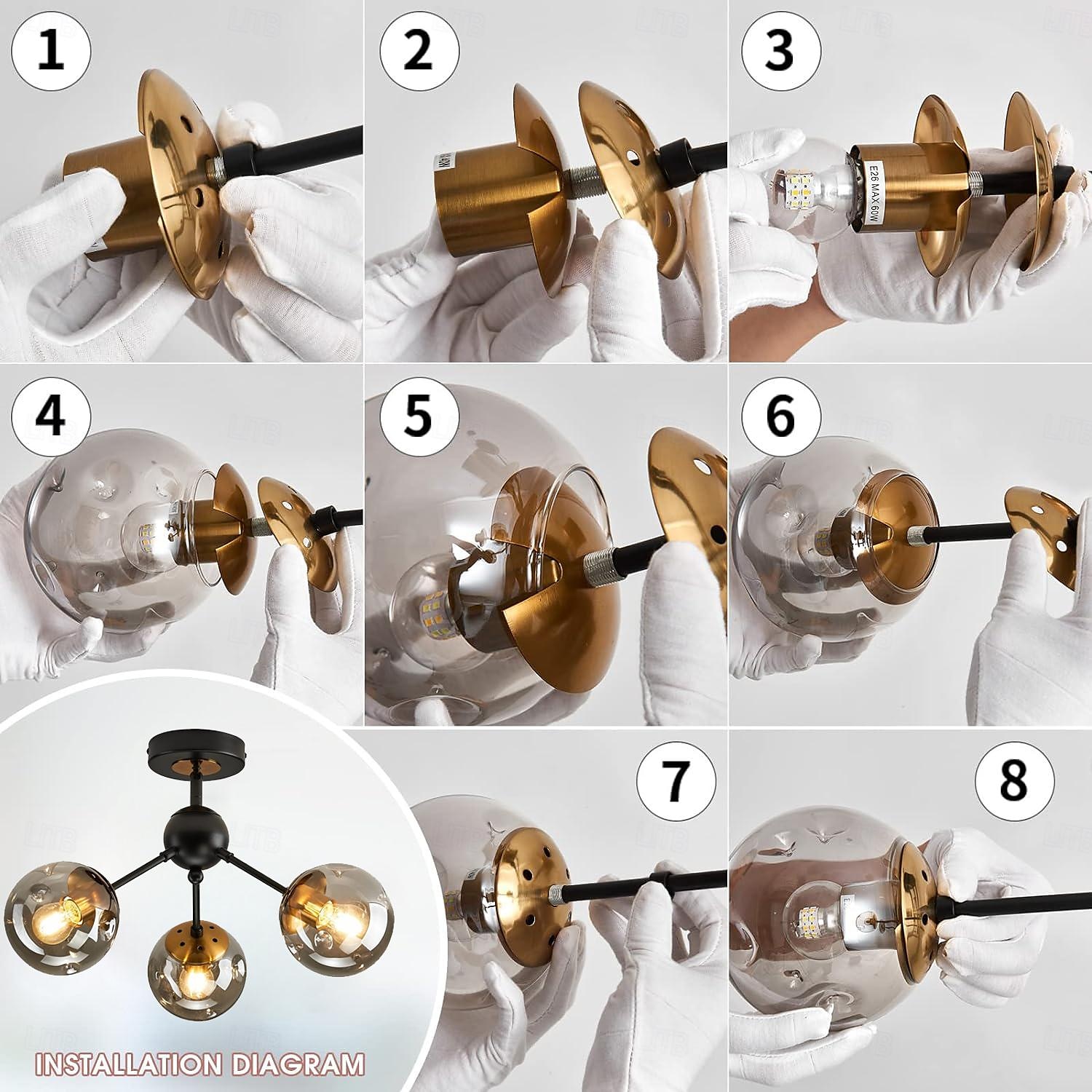 LED Ceiling Lights 3-Color Light Source 18/41cm 1/3-Light Vintage Semi Flush Mount Ceiling Light Fixture with Glass Globe E26/E27 Black Ceiling Light for Hallway Stairway Porch Entryway Kitchen Bedroom Laundry Farmhouse 110-240V 2025 - $86.99 –P4