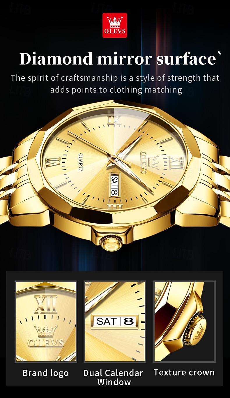 Часы OLEVS Мужские Кварцевые Роскошные Большие Циферблат Модные Бизнес Светящиеся Календарь Дата Водонепроницаемые Часы С Ремешком Из Нержавеющей Стали 2026 - $39.99 –P4
