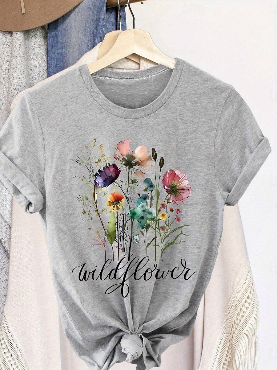Per donna maglietta Floreale Fiori Di tendenza Informale Manica
