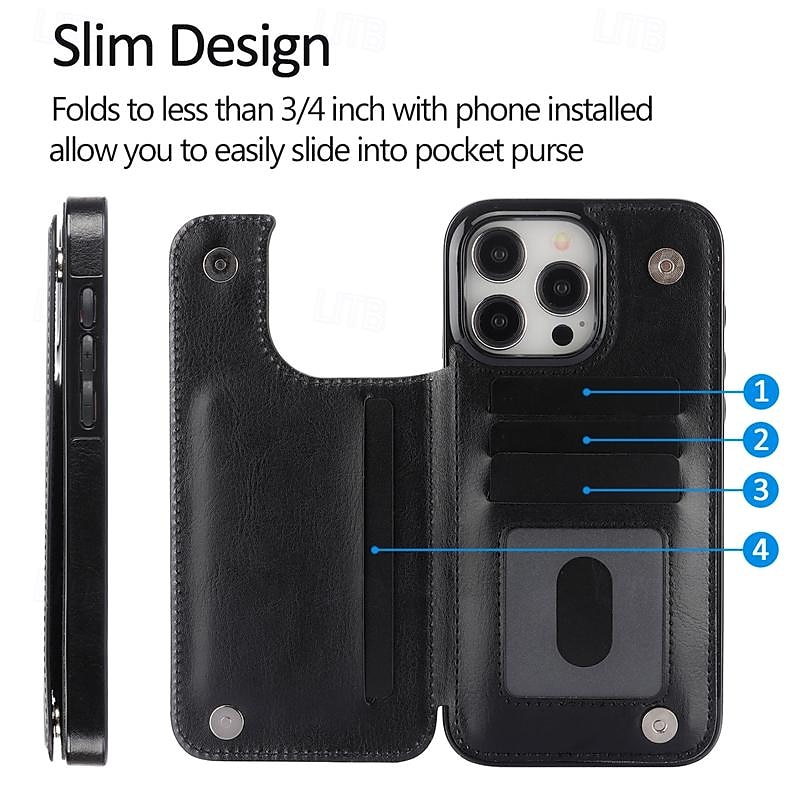 telefon Ügy Kompatibilitás iPhone 16 iPhone 15 Pro Max Plus iPhone 14 13 12 11 Pro Max Plus Mini SE Fekete tok Állvánnyal Mágneses Kártyahely Retro TPU PU bőr 2025 - $16.99 –P9
