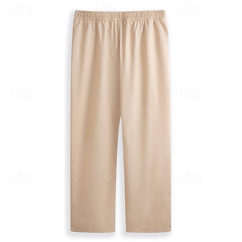 Men's Linen Pants Trousers Summer Pants Pocket Drawstring Plain Comfort Breathable Ankle-Length Casual Daily Going out Simple Casual Black White Micro-elastic 2025 - GBP £17 –P8