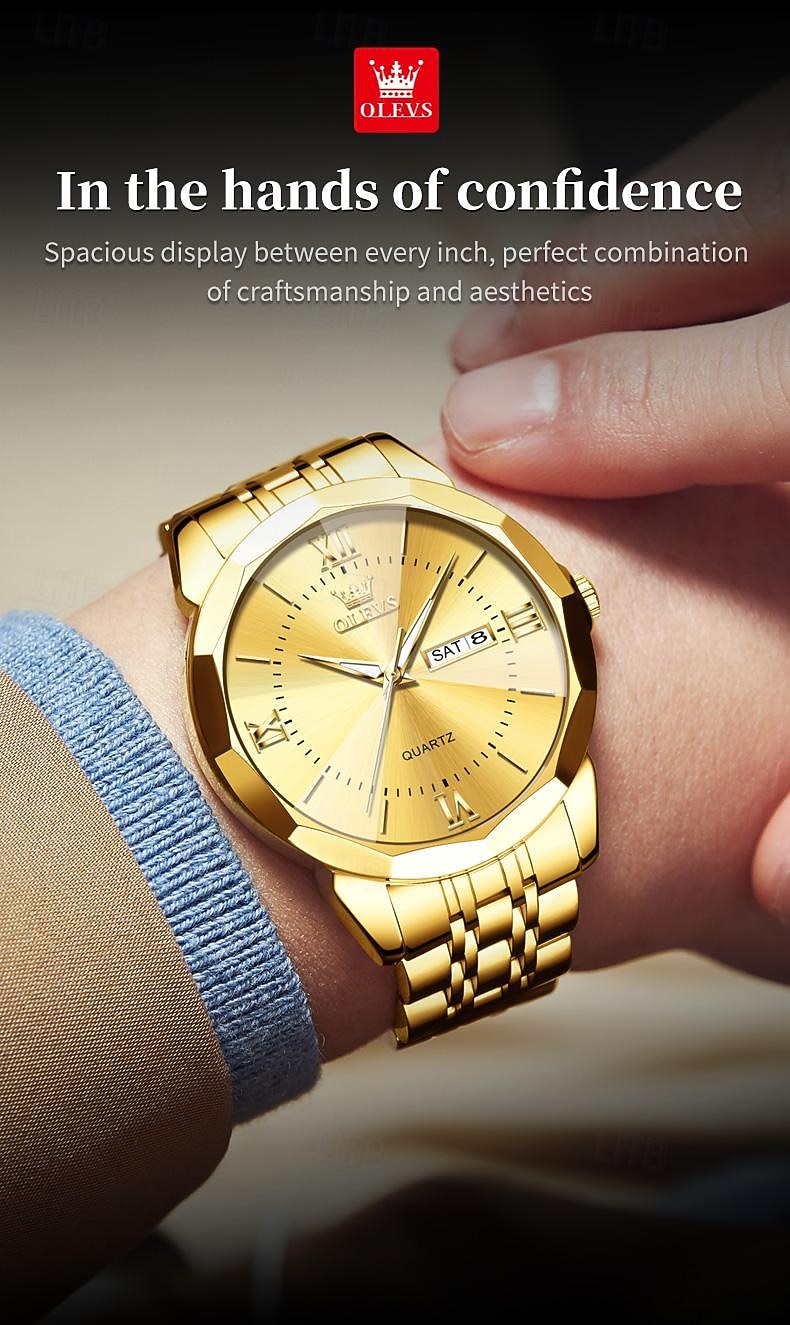 Часы OLEVS Мужские Кварцевые Роскошные Большие Циферблат Модные Бизнес Светящиеся Календарь Дата Водонепроницаемые Часы С Ремешком Из Нержавеющей Стали 2026 - $39.99 –P2