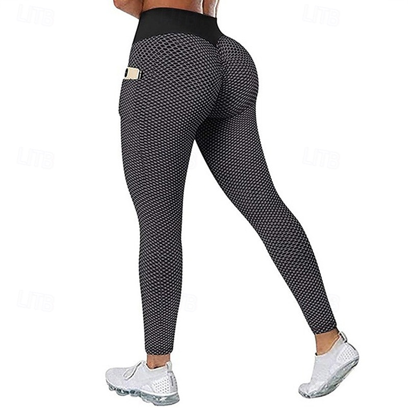 Women's Yoga Pants Yoga Leggings Pocket Elastic Waistband High Waist Pilates Gym Workout Workout Tights Honeycomb Black Green Rose Red Sports Activewear Stretchy Slim 2026 - $12.99 –P7