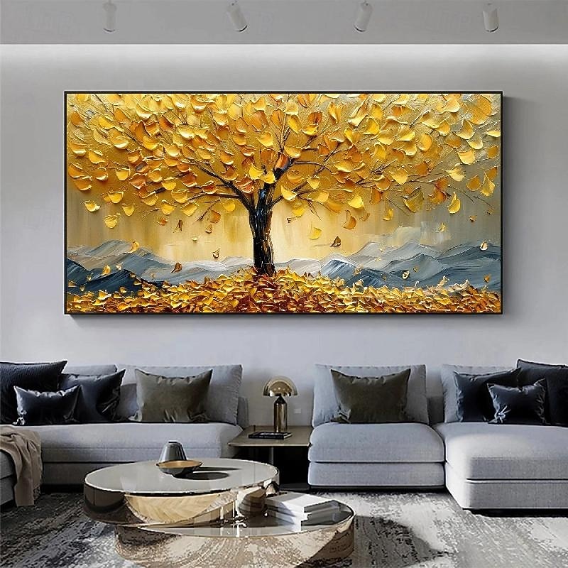 3D-Ölgemälde mit goldenem Baum, handgefertigtes Ölgemälde mit goldenem Baum auf Leinwand, großes abstraktes strukturiertes Ölgemälde mit goldgelbem Baum, Lebensbaum-Gemälde, Wandkunst, individuelles 2025 - $69.99 –P6