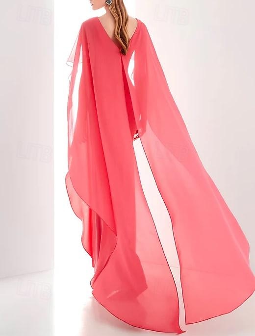 Beach Wedding Sheath Evening Gown Elegant Dress Formal Fall Ankle Length Long Sleeve V Neck Chiffon with Ruched Ruffles 2025 - $158.99 –P2