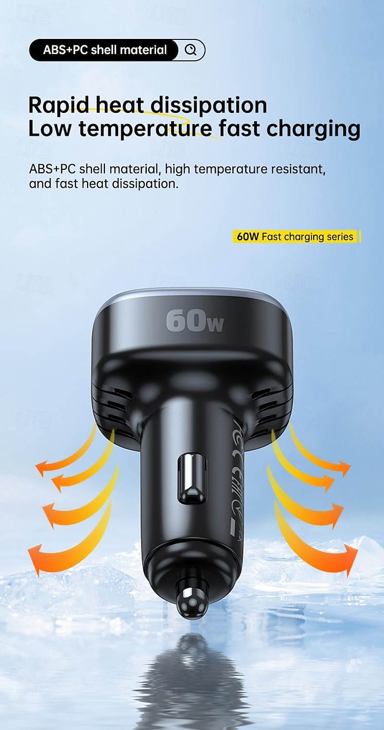 Автомобильное зарядное устройство с кабелем 60 W Выходная мощность 3 порта Автомобильное зарядное устройство Зарядная станция с несколькими USB-разъемами CE 3 в 1 2025 - $18.99 –P8