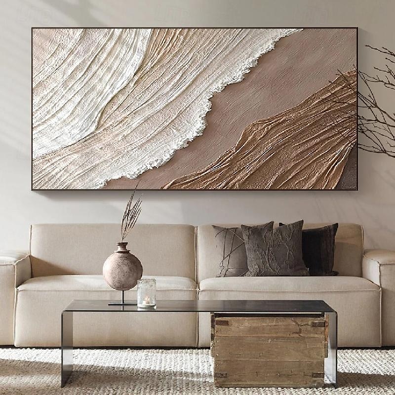 beige brun 3d målning handgjord brun wabi sabi konstverk oljemålning handmålad texturerad oljemålning beige oljemålning brun abstrakt canvas konst modern horisontell dekor konst 2025 - $83.99 –P3