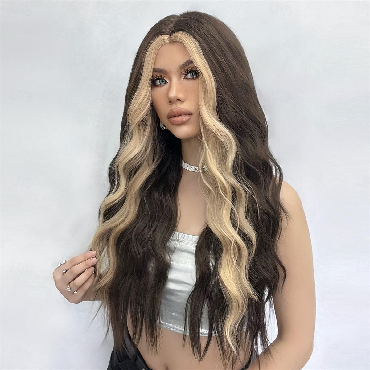 Syntetické paruky Vlnitá Bouncy Curl Střední část Paruka 26" Tmavěhnědá Umělé vlasy Dámské Střední část Chladný Rozkošný Smíšené barvy 2025 - $25.99 –P4