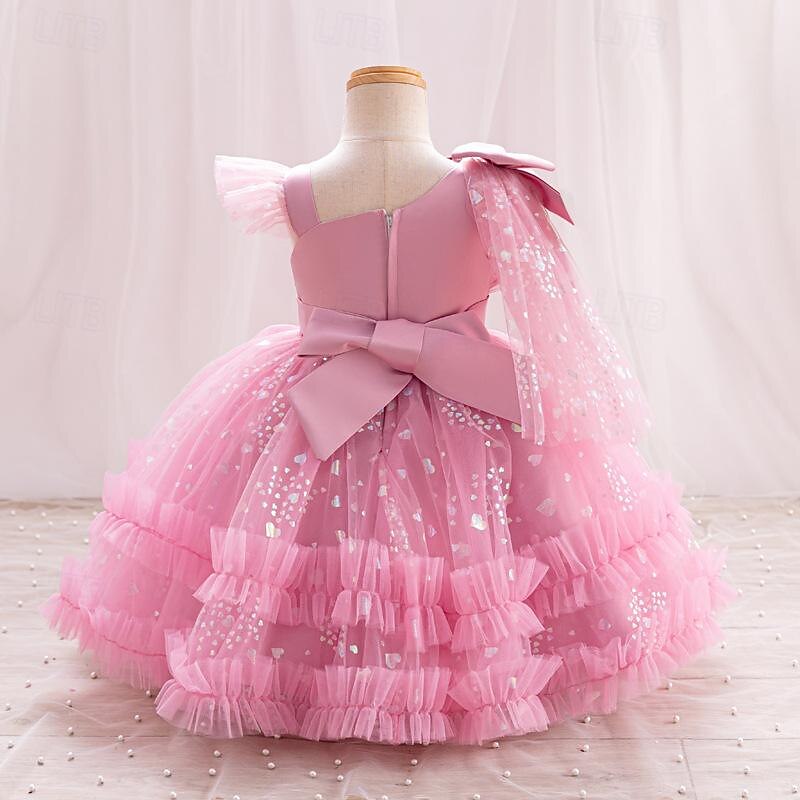 Batole Dívčí Šaty na párty Pevná barva Bez rukávů Svatební Párty Princeznovské Polyester Léto Jaro 4-7 let Šampaňská Světlá růžová Fialová 2025 - $40.99 –P4