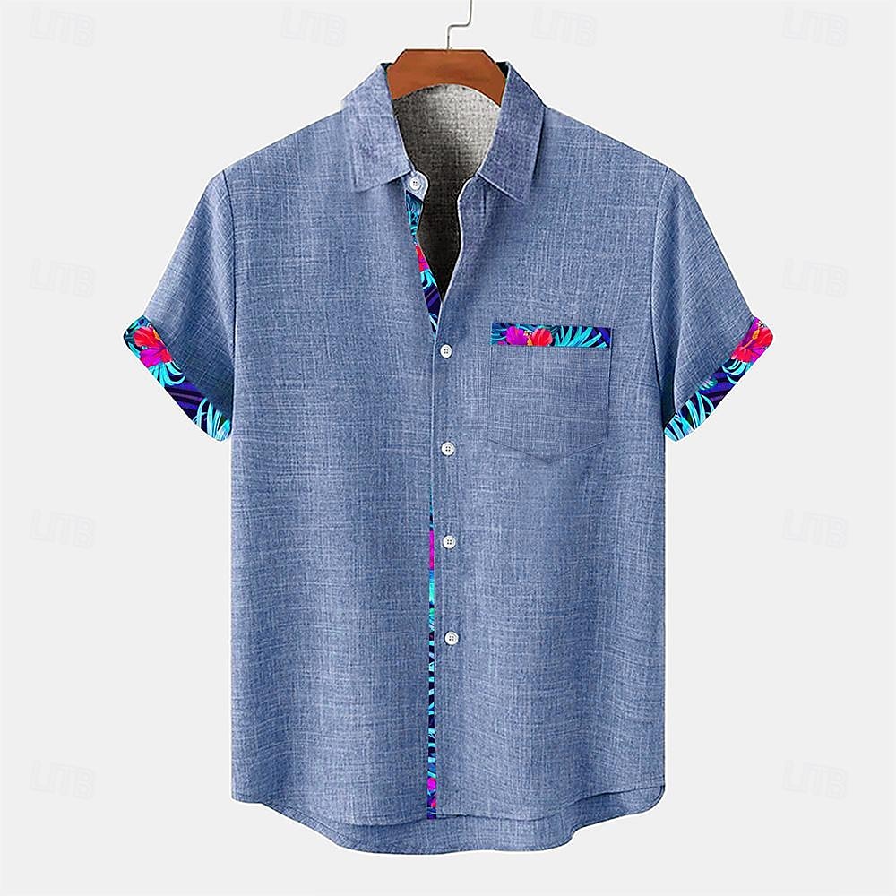 Homme Chemise Chemise Lin Chemise de plage Vacances Usage quotidien Noir Bleu Vert Manche Courte Col rabattu Eté Vêtement Tenue de 2025 ? $24.99 –P4