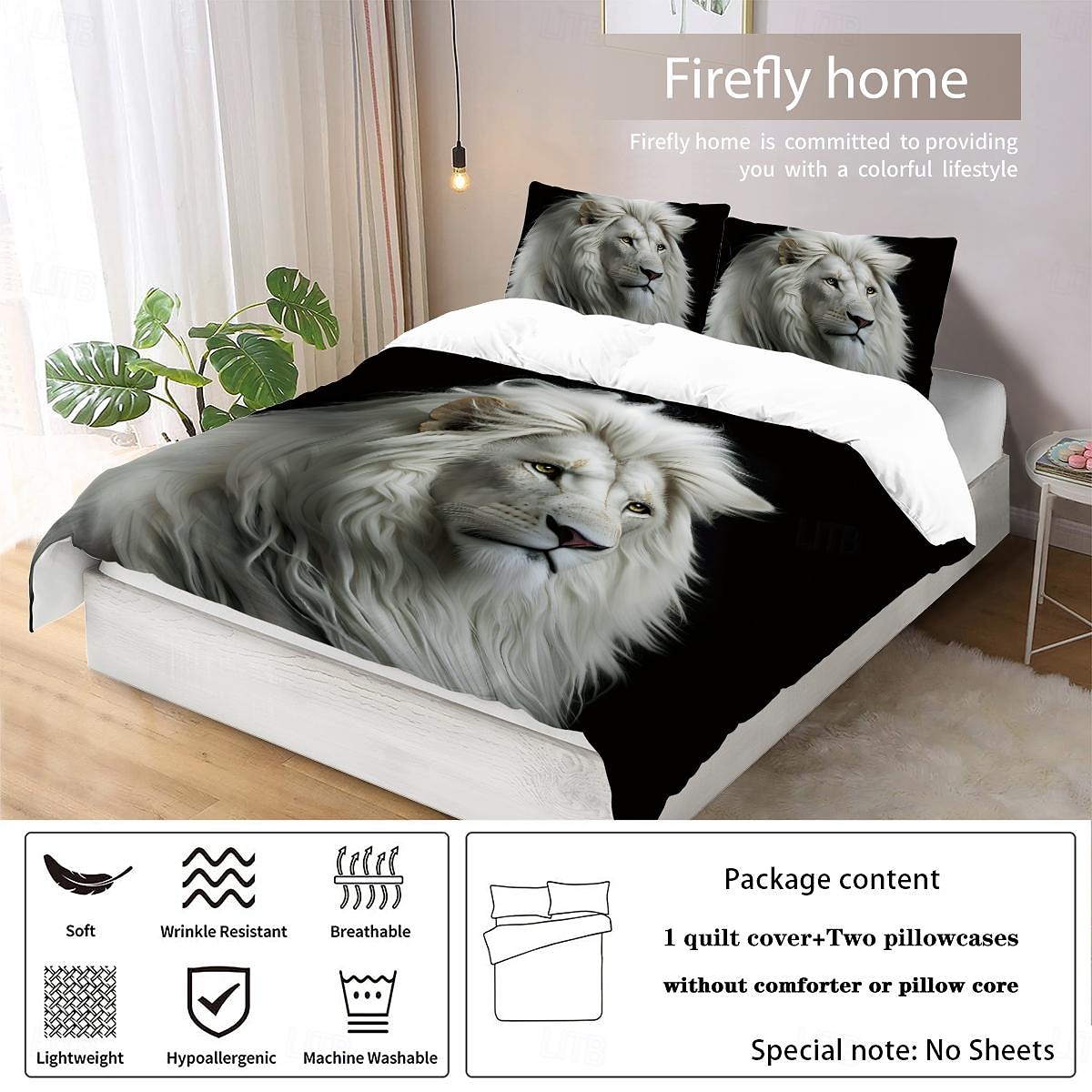 ensemble de housse de couette lion - comprend une housse de couette et des taies d'oreiller - motif lion majestueux - tissu doux et confortable - parfait pour ajouter une touche audacieuse et royale à la décoration de votre chambre de 2025 ? €36.92 –P9