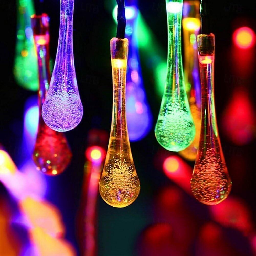 6.5m 30leds luci della stringa solare goccia d'acqua luci esterne impermeabili stringa di fata 8 modalità di illuminazione vacanza matrimonio giardino prato natale halloween decorazione del patio del 2025 a $14.49 –P4