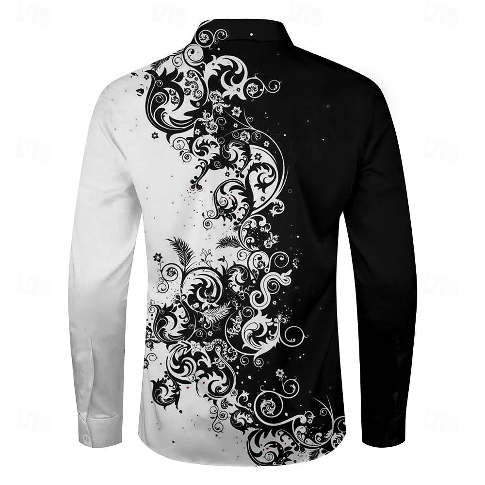 Herr Blommig Skjorta Knapp upp skjorta Långärmad Business Casual Fest Dagligen Höst Vinter Vår & sommar Nedvikt Knappen uppåt 3D-utskrift Svart Gul Rodnande Rosa 2025 - $26.99 –P2