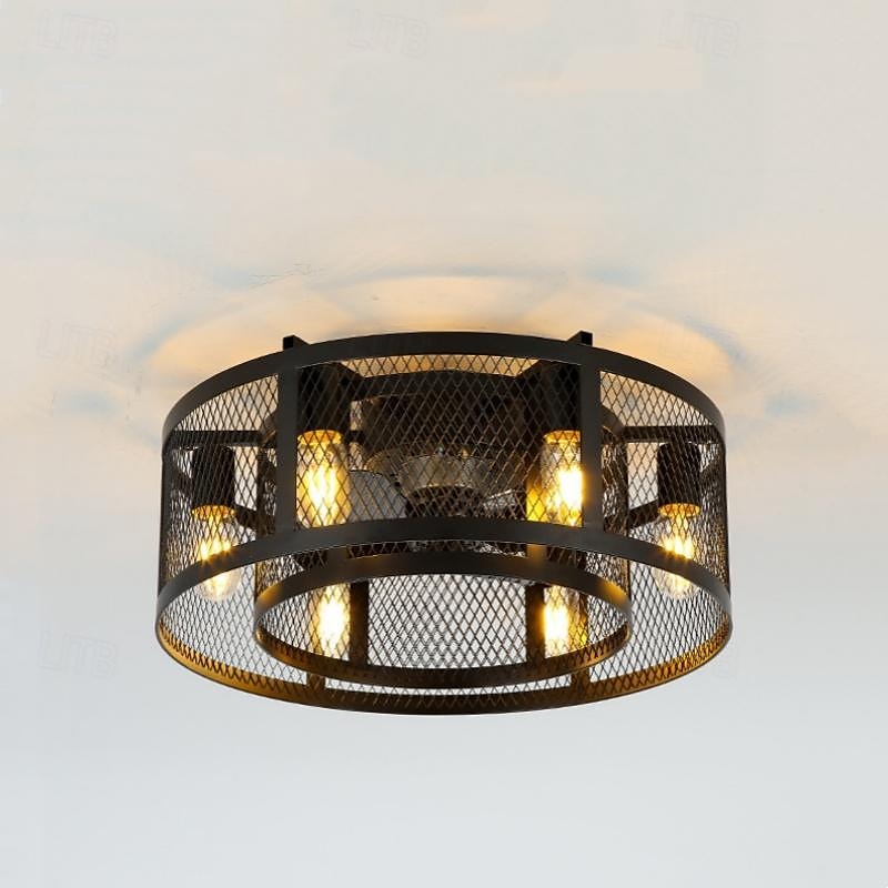 led takvifte lys 53cm 6-lys med fjernkontroll lydløs vifte taklys retro industrivifte pendel lys metall vintage burvifte tak lys for soverom stue spisestue lampe 110-240v (pære ikke inkludert) 2025 - $374.39 –P7