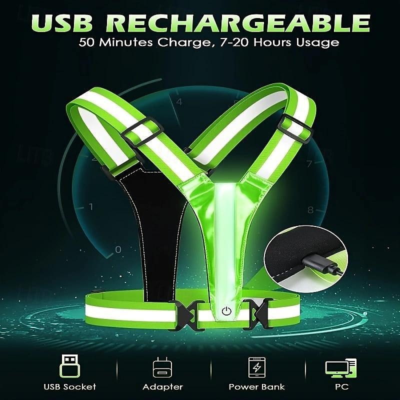 1pc LED Reflective Running Vest Light High Visibility, Rechargeable & Adjustable Lighting for Safe Walking, Running, Cycling Durable & Comfortable Design 2025 - $19.99 –P3