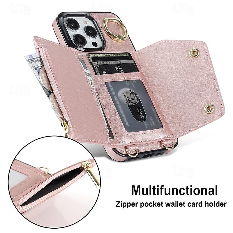 Phone Case For iPhone 16 iPhone 15 Pro Max Plus iPhone 14 13 12 11 Pro Max Plus Mini Wallet Case with Stand Holder Ring Holder Zipper Retro TPU Metal PU Leather 2025 - $23.99 –P8