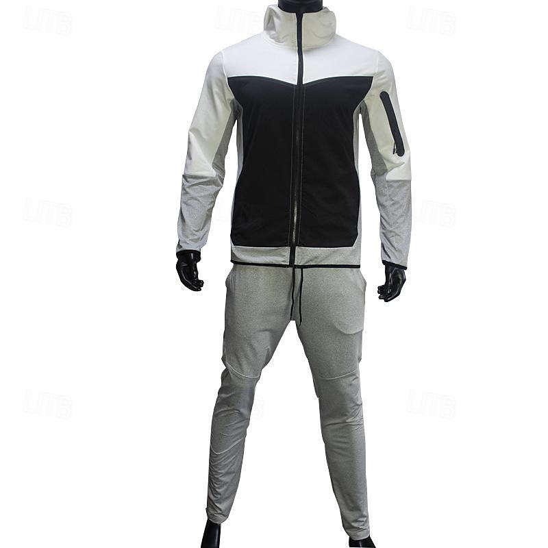 Men's Tracksuit Jogging Suit 2 Piece Full Zip Casual Fall Long Sleeve Breathable Soft Fitness Gym Workout Running Sportswear Activewear Color Block Gray Black Black Orange 2025 - $54.99 –P8