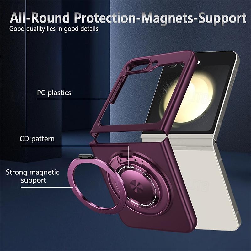 Phone Case For Samsung Galaxy Z Flip 7 Z Flip 6 Z Flip 5 Magnetic Adsorption with Stand Holder Support Wireless Charging Shockproof PC 2026 - $19.99 –P11