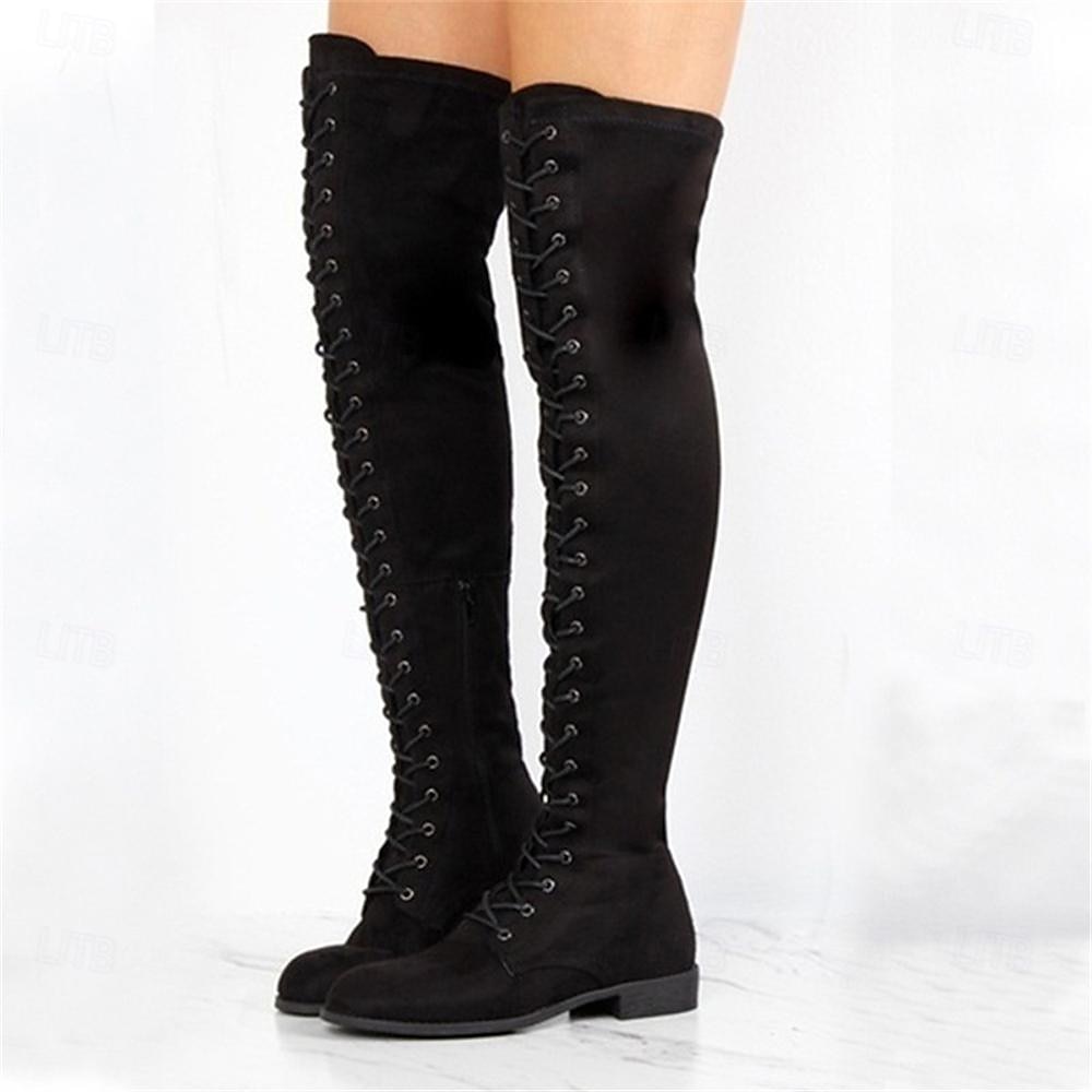 Women's Over-the-Knee Lace-Up Suede Boots with Flat Heel – Stylish and Comfortable for Casual and Winter Wear 2025 - $46.99 –P2