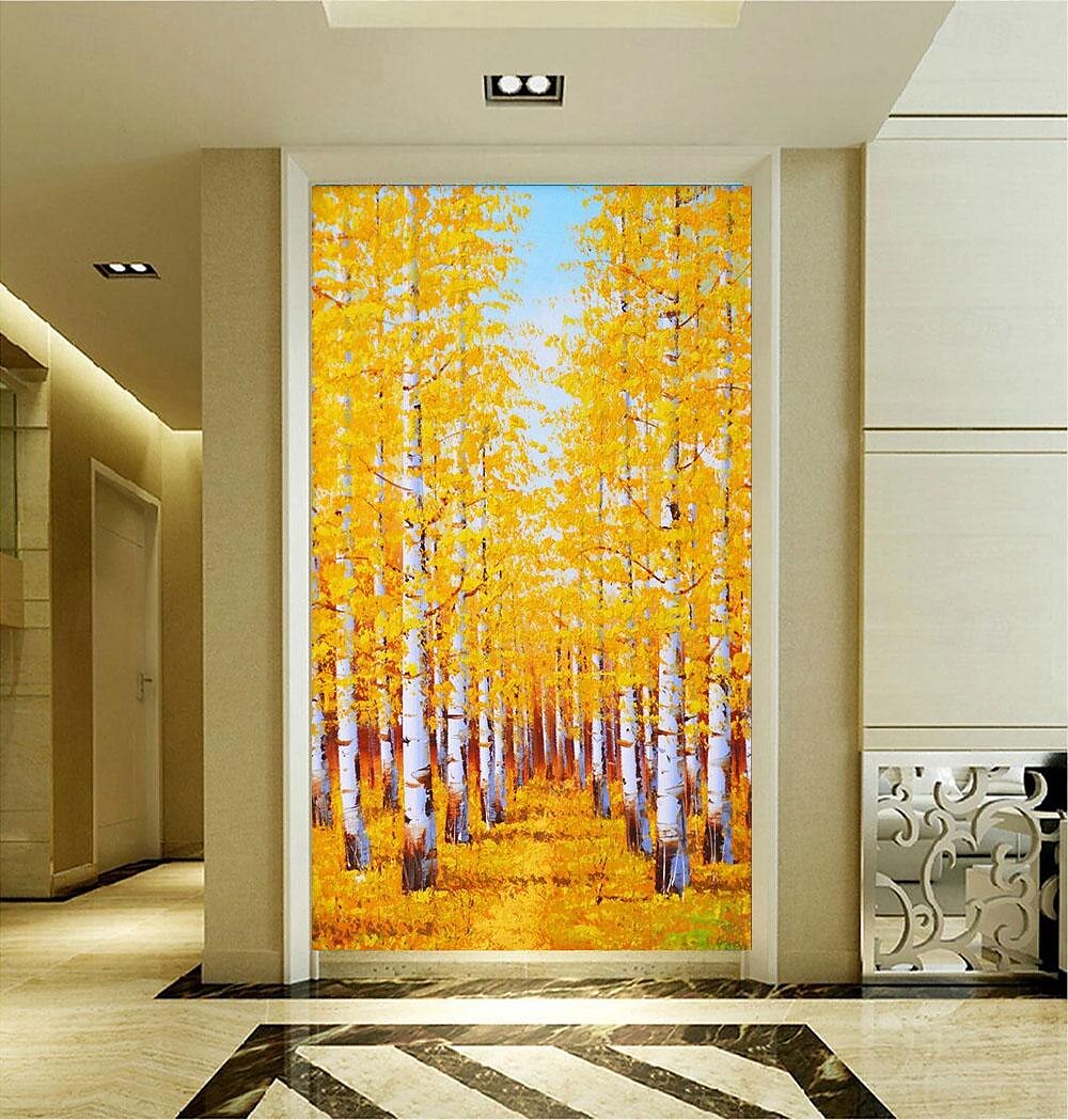 grand art peint à la main vertical jaune tan bouleau forêt automne paysage peinture épaisse couteau à palette peinture à l'huile sur toile sans cadre de 2025 ? $125.99 –P1