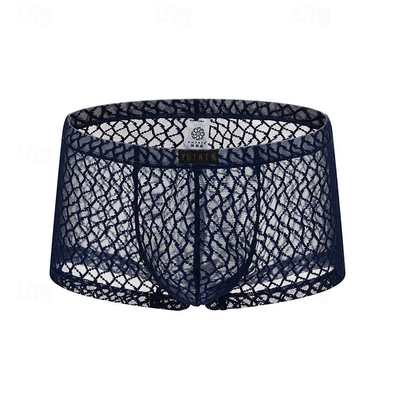Férfi 1 db Szexi bugyi Boxerek Boxeralsó Csipke Poliészter Légáteresztő Mekano Kényelmes Sima Közepes derekú Fekete Fehér 2025 - $8.99 –P15