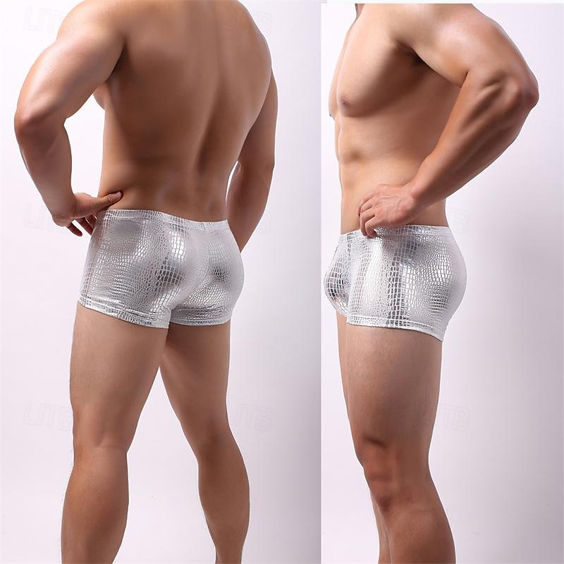 Per uomo 1 pc Boxer Poliestere Traspirante Morbido Comodo Pelle di serpente A vita medio-alta Argento Nero del 2025 a $8.49 –P5
