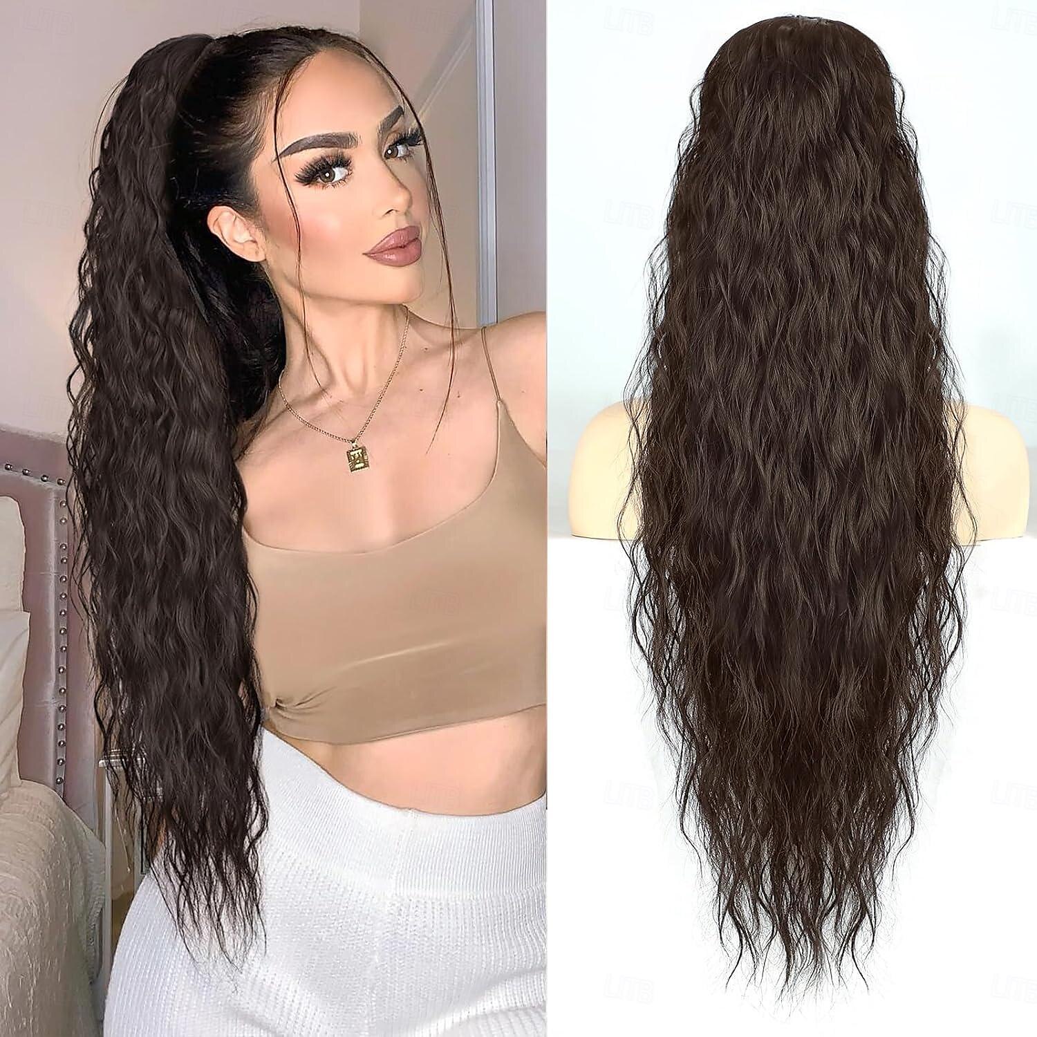 extension de queue de cheval bouclée ondulée 26 pouces de long extension de queue de cheval avec cordon noir pour femmes clip en queue de cheval postiche synthétique naturel épais pour un usage de 2025 ? $13.49 –P7