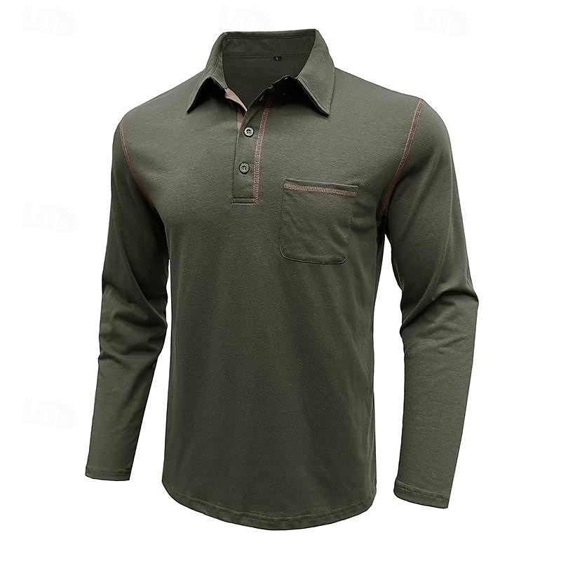 Herren Golfhemd Golfpolo Arbeit Casual Kargen Langarm Basic Modern Farbblock Patchwork Taste Frühling & Herbst Regular Fit Wein Schwarz Armeegrün Königliches Blau Dunkelgrau Braun Golfhemd 2025 - $21.99 –P17