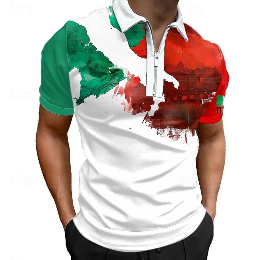 Hombre Bandera italiana Camisetas polo con cremallera Camiseta de golf Manga Corta Camisas de polo Camisas con cuello Casual Ropa de calle Ropa de vacaciones Trajes de fiesta Impresión 3D Polo con 2026 - $23.99 –P5