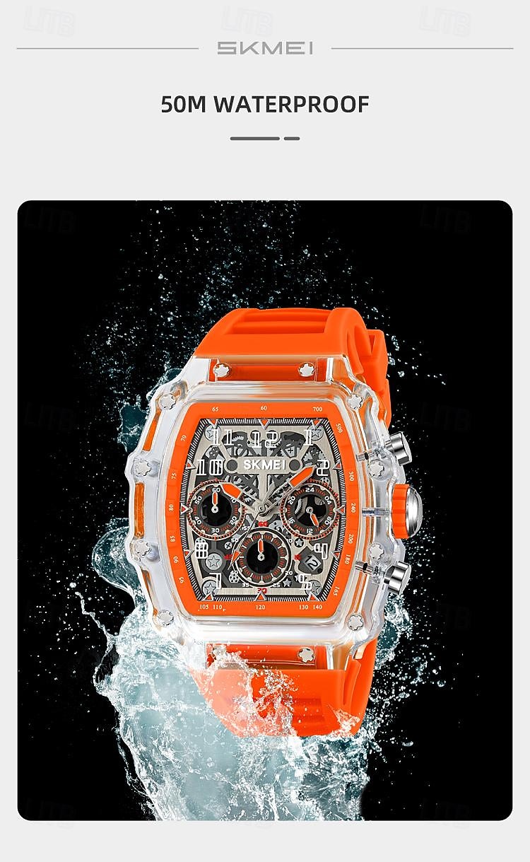 SKMEI Men Quartz Watch Outdoor Fashion Casual Wristwatch Stopwatch Countdown Calendar Waterproof Silicone Gel Watch 2026 - $42.99 –P8