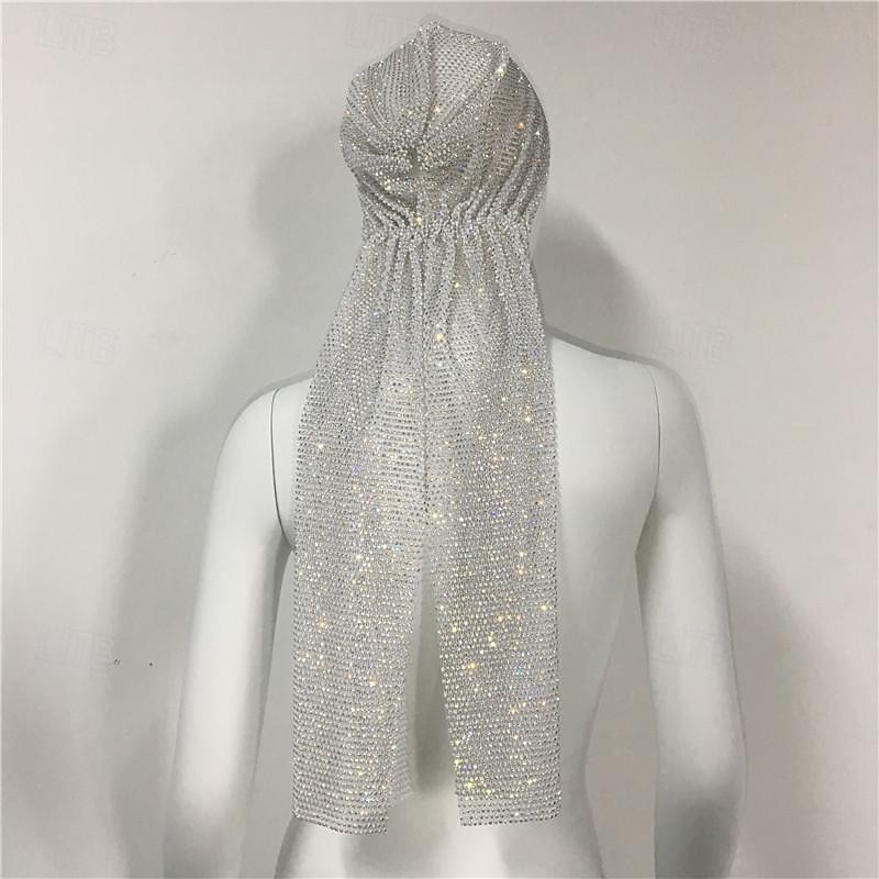 lussuosa fascia per capelli a maglia larga con strass - fascia elastica per turbante con cristalli e accenti scintillanti - perfetta per le donne in discoteca, rave party del 2025 a $25.99 -P5