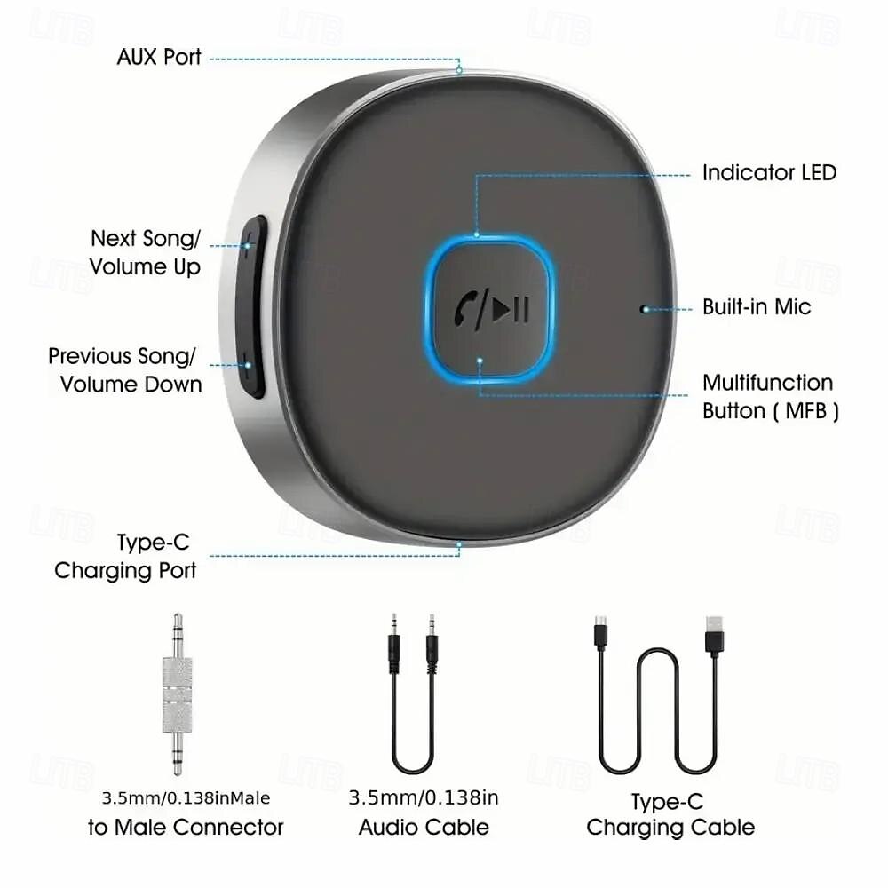 Адаптер AUX Bluetooth Беспроводной адаптер Bluetooth 5.0 с микрофоном для громкой связи в автомобиле 3,5 мм 2025 - $22.99 –P5