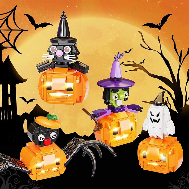 Blocs de construction à petites particules pour Halloween, 445 pièces, puzzle, combinaison de citrouille, cadeau lumineux de 2025 ? $40.99 –P2