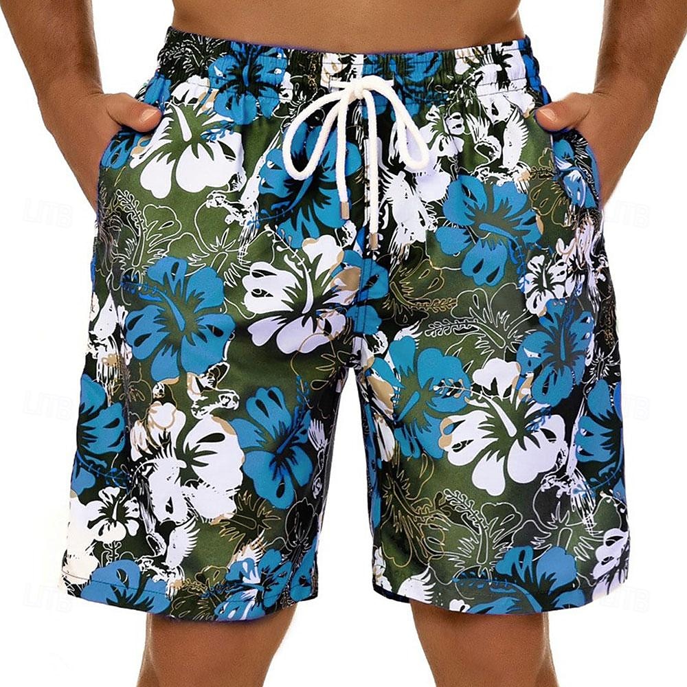 Men's Graphic Flower / Floral Swimming Trunks Board Shorts Swim Shorts Mid Waist Streetwear Hawaiian Boho Casual Daily Holiday Drawstring with Mesh lining Elastic Waist Designer Clothing Apparel 2025 - $19.99 –P8