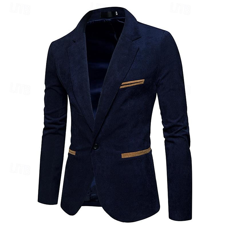 Hombre chaqueta Negocio Fiesta de Cóctel Fiesta de Boda Moda Casual Primavera & Otoño Pana Plano Botón Bolsillo Cómodo Botonadura Simple Chaqueta de sport Burdeos Azul Marino Color Caquí 2025 - $44.99 –P9