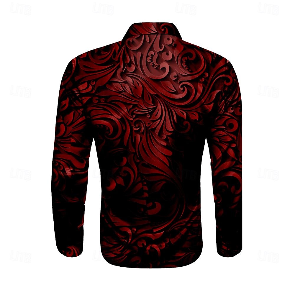 Men's Shirt Satin Shirt Dress Shirt Button Up Shirt Floral Party Evening Wear Red Blue Gold Gray Long Sleeve Turndown Summer Spring Clothing Apparel Button Up 2025 - $27.99 –P5