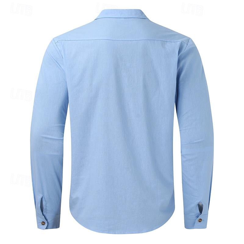 Per uomo Camicia in cotone e lino Semplice Vacanza Casual Quotidiano Nero Bianco Azzurro cielo Cachi Manica Lunga Bavero Abbigliamento Bottonato del 2025 a $25.99 –P5