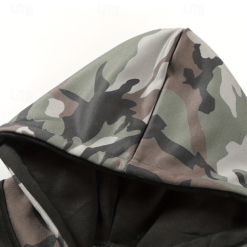 Herr Huvtröja Svart Huva Färgblock Kamuflasje Lappverk Ficka Sport & Utomhus Dagligen Helgdag Streetwear Grundläggande Ledigt Vår & Höst Kläder Pull Tröjor 2025 - $23.99 –P3