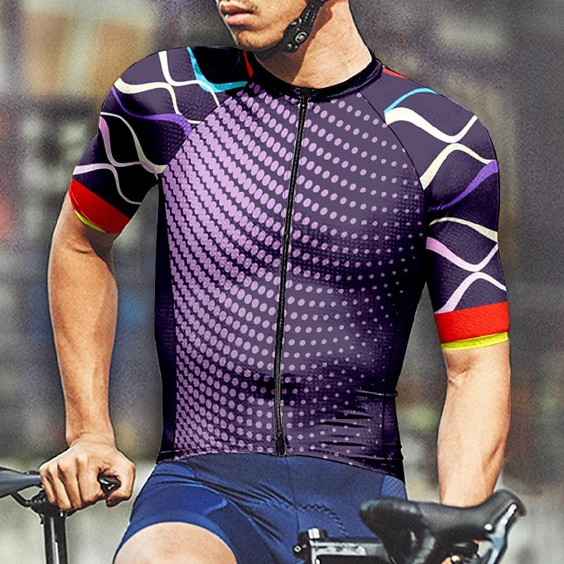 Men's Cycling Jersey Color Block Geometic Short Sleeve Bike Tee Tshirt Jersey Top with 3 Rear Pockets Mountain Bike MTB Quick Dry Breathable Sports Red Navy Blue Blue Clothing Apparel 2026 - $30.99 –P6