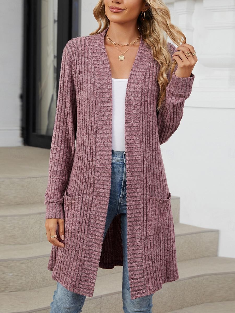 dames vest open voorkant gebreid pocket lente herfst regular daily daily lange mouw effen kleur 2025 - $39.99 –P5