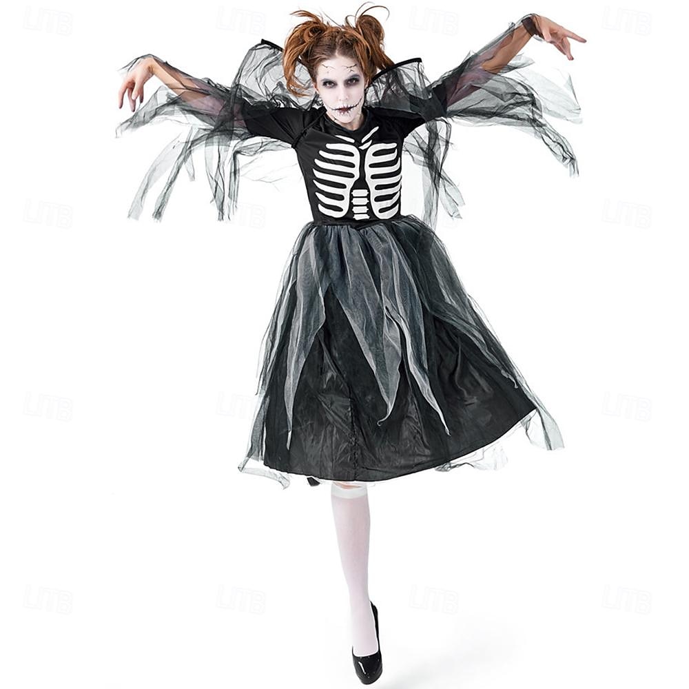 Skelett Totenkopf Kleid Cosplay Kostüm Erwachsene Damen Gruseliges Kostüm Party / Abend Karneval Einfaches Karnevalskostüm 2025 - $41.99 –P6