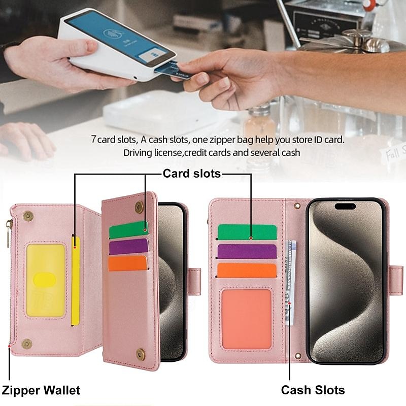 Чехол для телефона для Samsung Galaxy iPhone 16 iPhone 15 Pro Max Plus iPhone 14 13 12 11 Pro Max Plus Mini кошелек чехол с подставкой магнитная молния ретро TPU PU кожа 2025 - $23.99 –P8