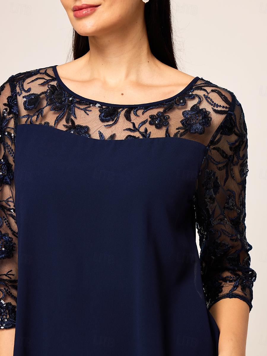 Damen Dunkelmarine Sommer Frühling Midikleid A Linie Kleid Elegant Hochzeitsgast Cocktailparty Lässiger Schnitt Einfach Rundhalsausschnitt 2025 - $69.99 –P7