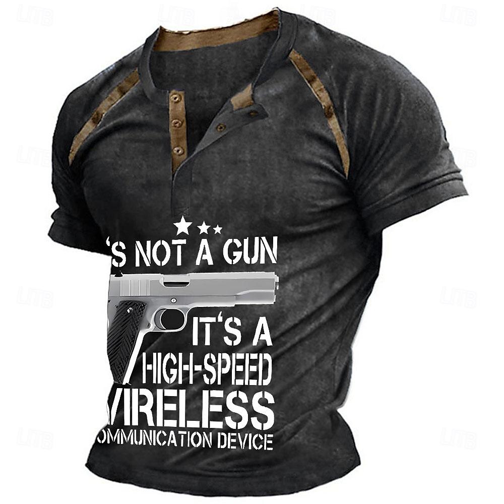 Men's Graphic Color Block Weapon Henley Shirt Tee Short Sleeve 3D Print Fashion Designer Comfortable Outdoor Casual Daily Summer Black Wine Navy Blue Green Gray Henley Henley T-Shirt 2025 - $22.99 –P3