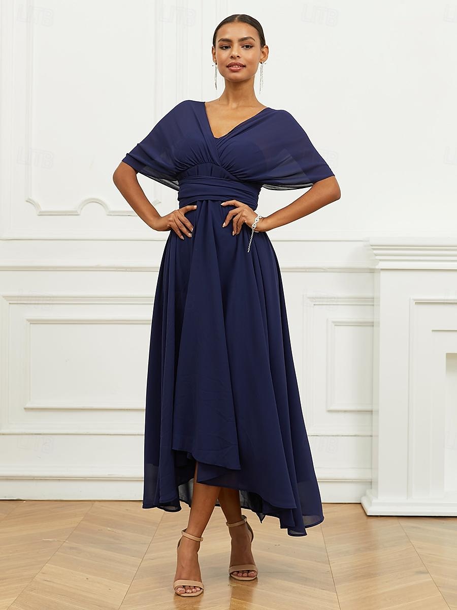 Robe Trapèze Femme Robe mi-longue Ruché Ceinturé robe demoiselle d honneur Soirée Cocktail Elégant Grande occasion Une Epaule Sans Manches Ample bleu marine S M L XL 2XL de 2025 ? $63.99 –P8