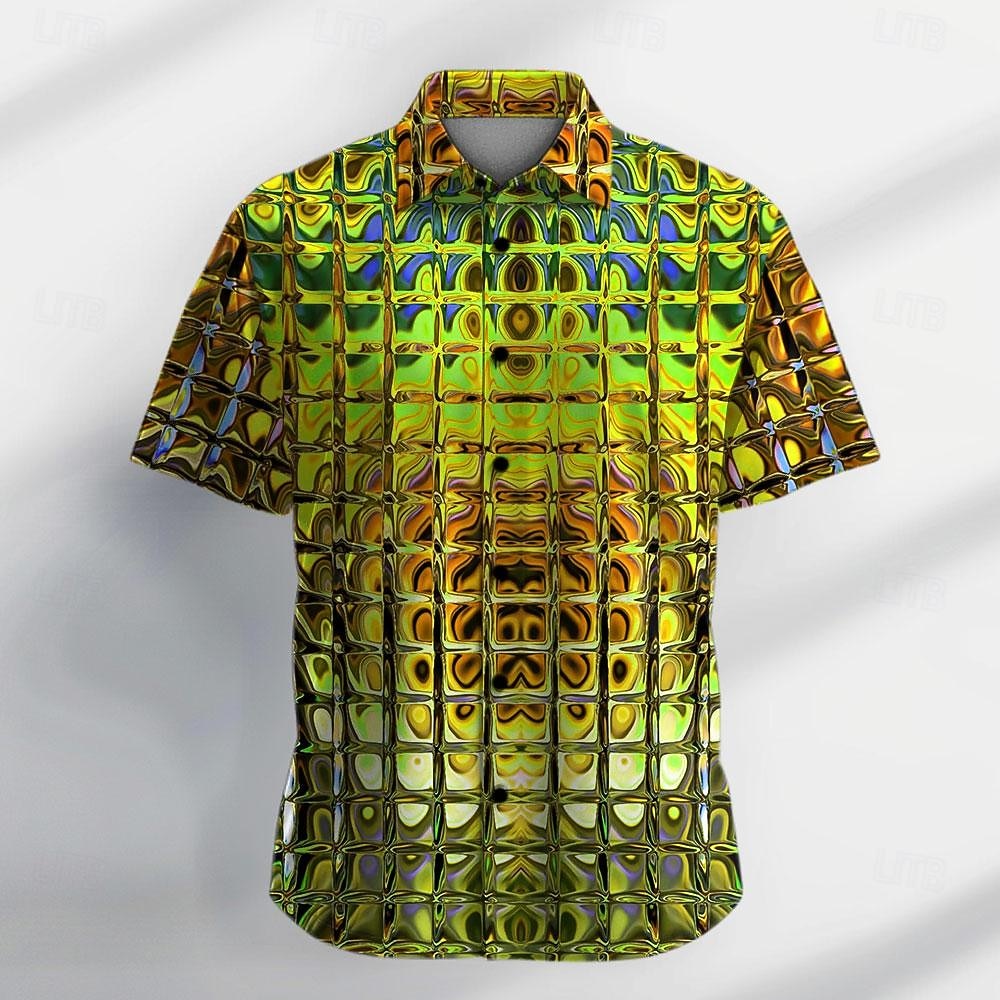 Men's Gradient Metallic Shirt Button Up Shirt Short Sleeve Vintage Casual Vacation Party Evening Wear Daily Summer Turndown Button Up 3D Print Yellow Gold Green 2026 - $23.99 –P3