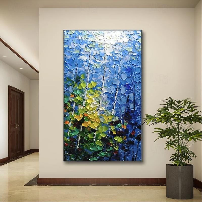 3d bleu forêt peinture à la main grande toile verticale peinture à l'huile mur art arbre toile abstraite à la main longue mur étroit decoroversize peinture à l'huile grand abstrait bleu décoration de 2025 ? $61.99 –P1