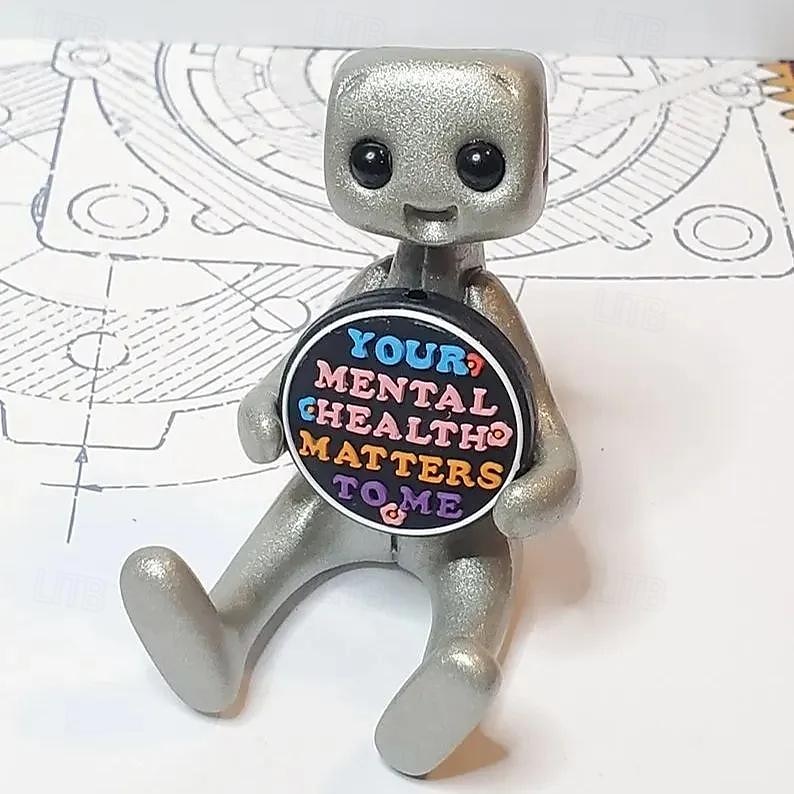 pequena figura de robô com slogan - sua ansiedade é um robô mentiroso, decorações de mesa de escritório divertidas e inspiradoras de 2025 por $12.49 –P5